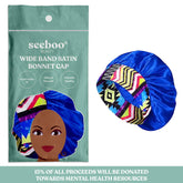 Wide Band Satin Bonnet Cap - Blue