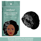 Wide Band Satin Bonnet Cap - Black