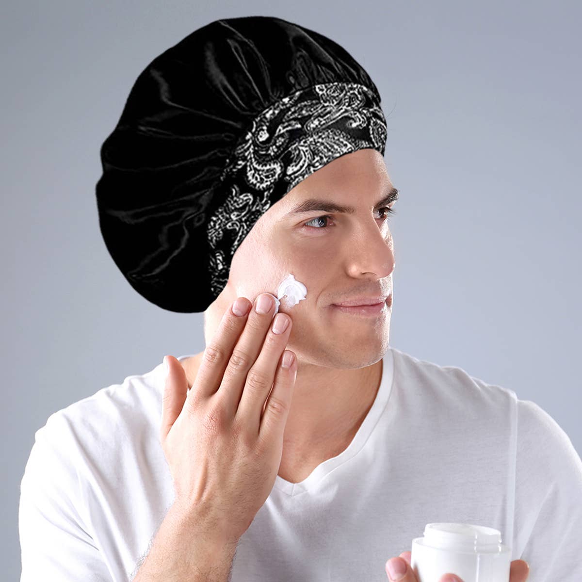 Wide Band Satin Bonnet Cap - Black