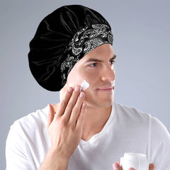 Wide Band Satin Bonnet Cap - Black