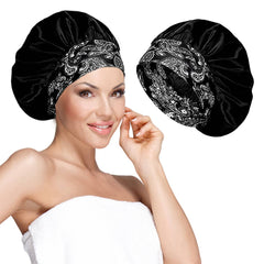 Wide Band Satin Bonnet Cap - Black