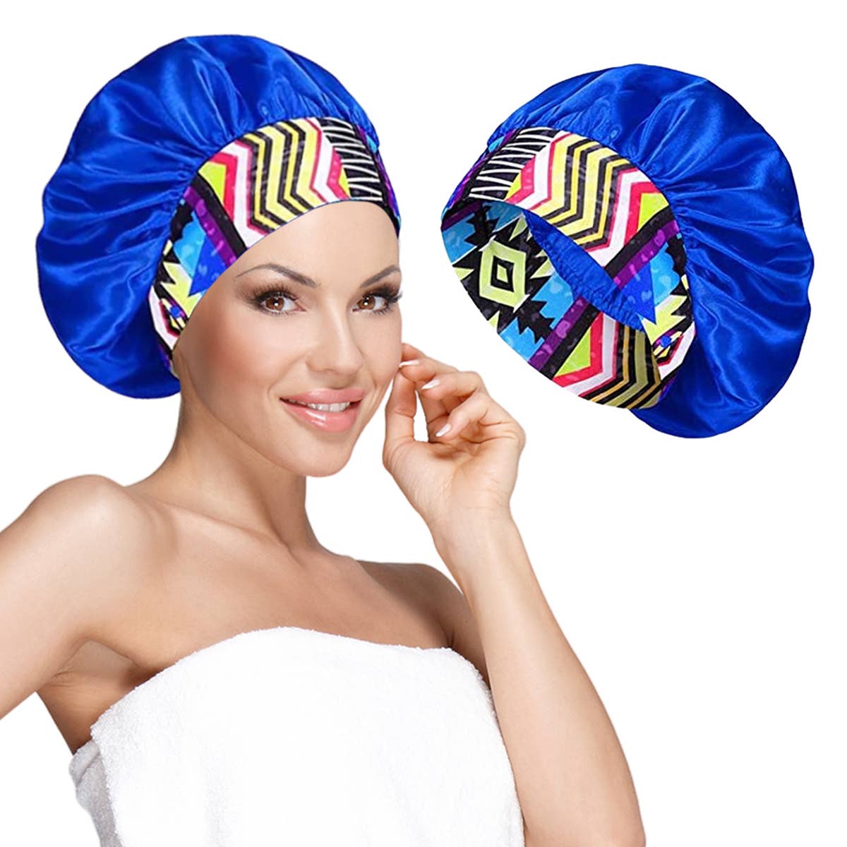 Wide Band Satin Bonnet Cap - Blue