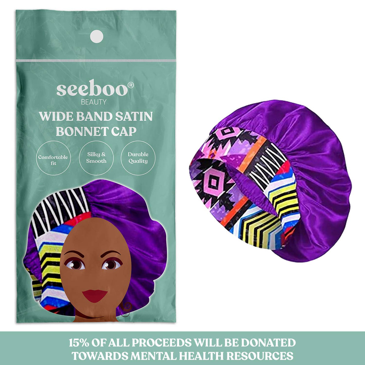 Wide Band Satin Bonnet Cap - Purple