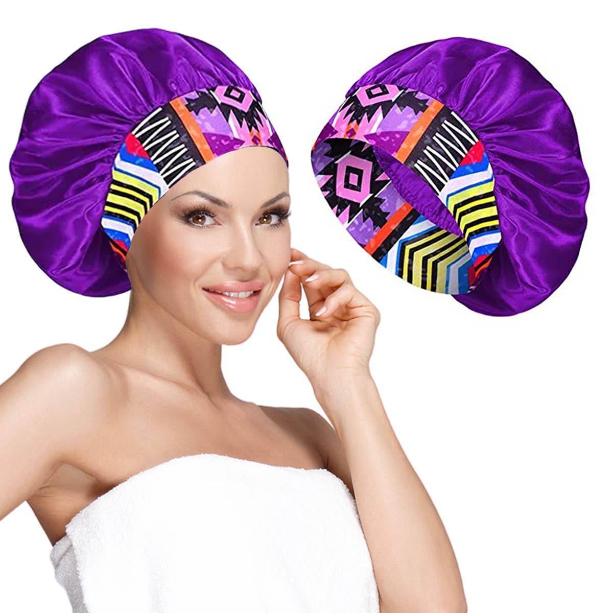 Wide Band Satin Bonnet Cap - Purple