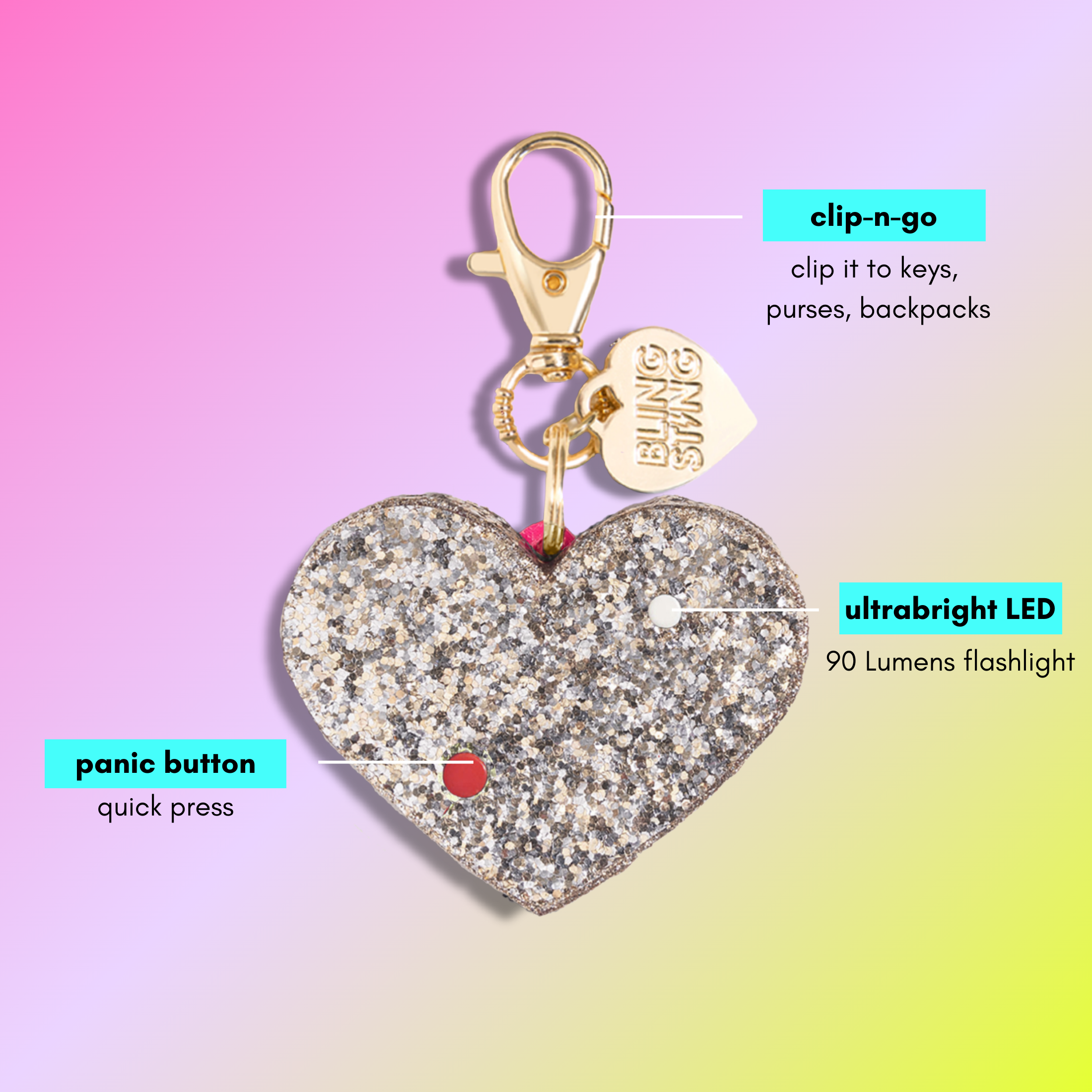 Safety Alarm | Rose Gold Glitter Heart